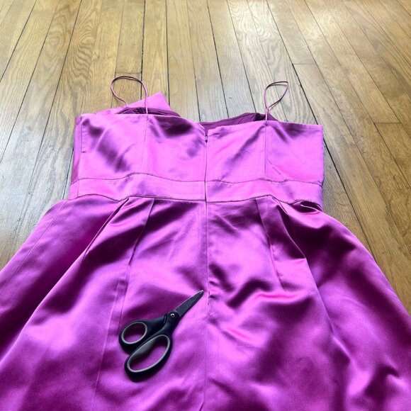 100% Silk Rickie Freeman Teri Jon size 12 Pink Fuchsia Spaghetti Strap Dress - Picture 15 of 16